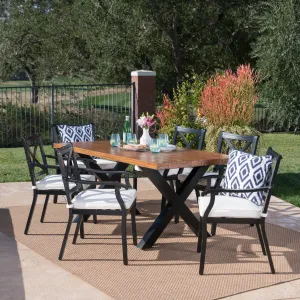Outdoor 7 Piece Black Aluminum Dining Set with Concrete Table - NH077303 patio chairs, outdoor seating