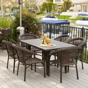 Outdoor 7-Piece Brown Wicker Dining Set with Stackable Chairs - NH089532 patio chairs, outdoor seating