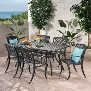 Outdoor 7-piece Cast Aluminum Black Sand Dining Set - NH848592 patio chairs, outdoor seating