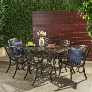 Outdoor 7-piece Cast Aluminum Rectangle Bronze Dining Set - NH295692 patio chairs, outdoor seating