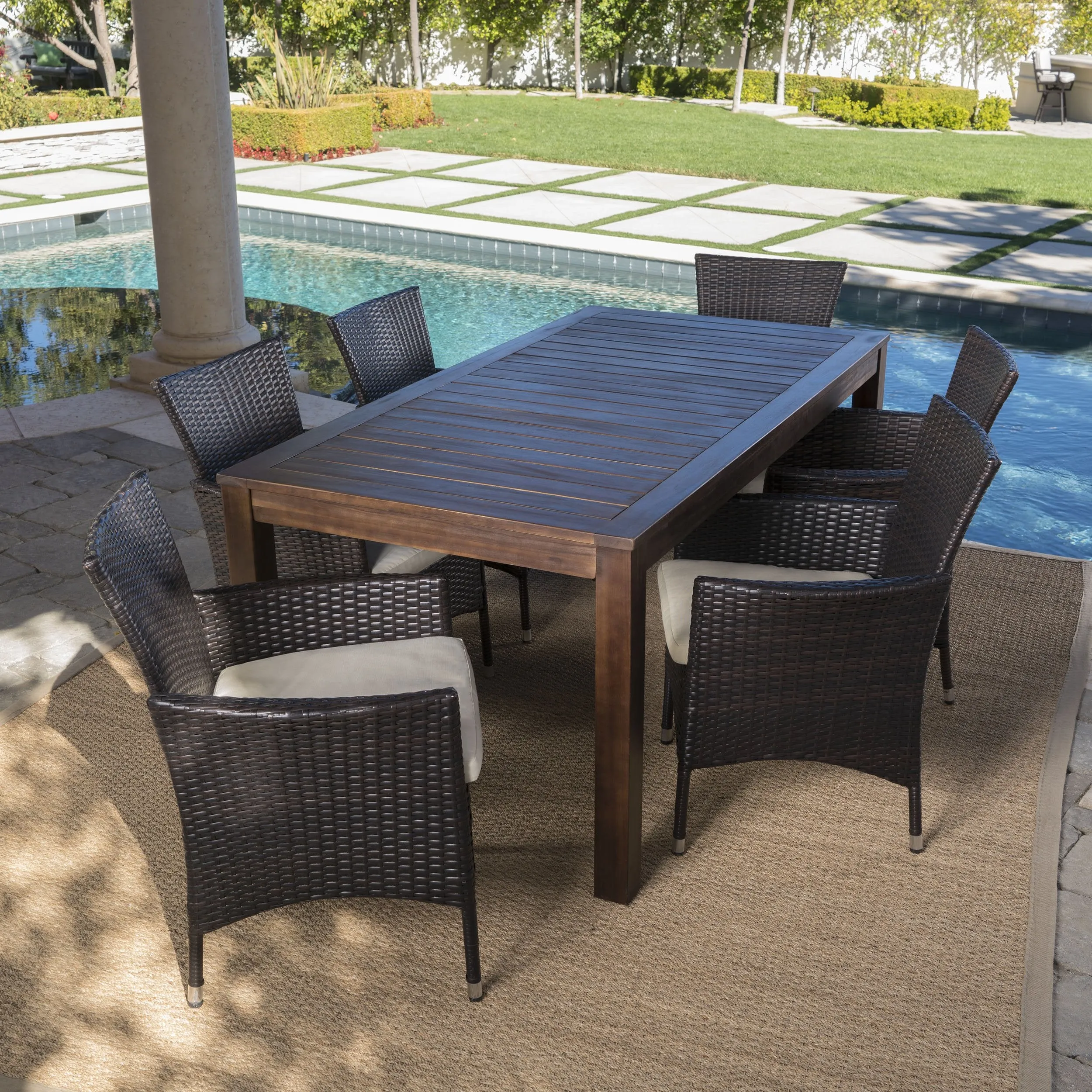 Outdoor 7 Piece Dining Set with Dark Brown Finished Wood Table and  Chairs - NH152203 patio chairs, outdoor seating