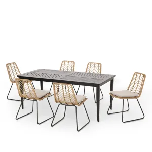 Outdoor 7 Piece Dining Set with Wicker Seating - NH310413 patio chairs, outdoor seating