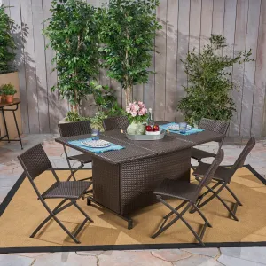 Outdoor 7 Piece Foldable Wicker Dining Set, Multi Brown - NH400503 patio chairs, outdoor seating