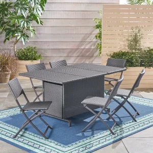 Outdoor 7 Piece Foldable Wicker Dining Set - NH500503 patio chairs, outdoor seating