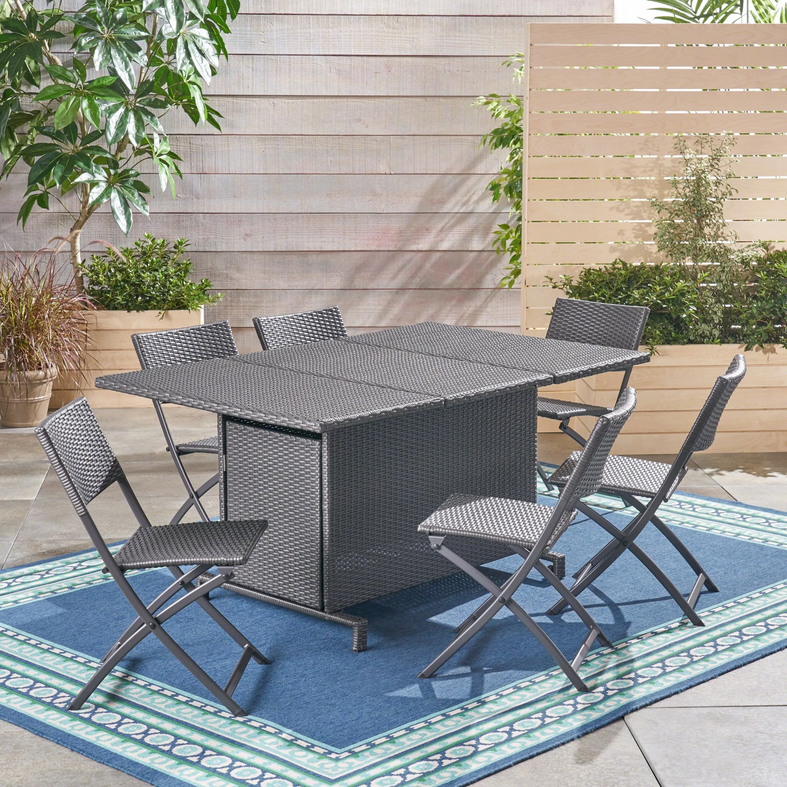 Outdoor 7 Piece Foldable Wicker Dining Set - NH500503 patio chairs, outdoor seating