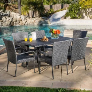 Outdoor 7-piece Grey Wicker Dining Set - NH186692 patio chairs, outdoor seating