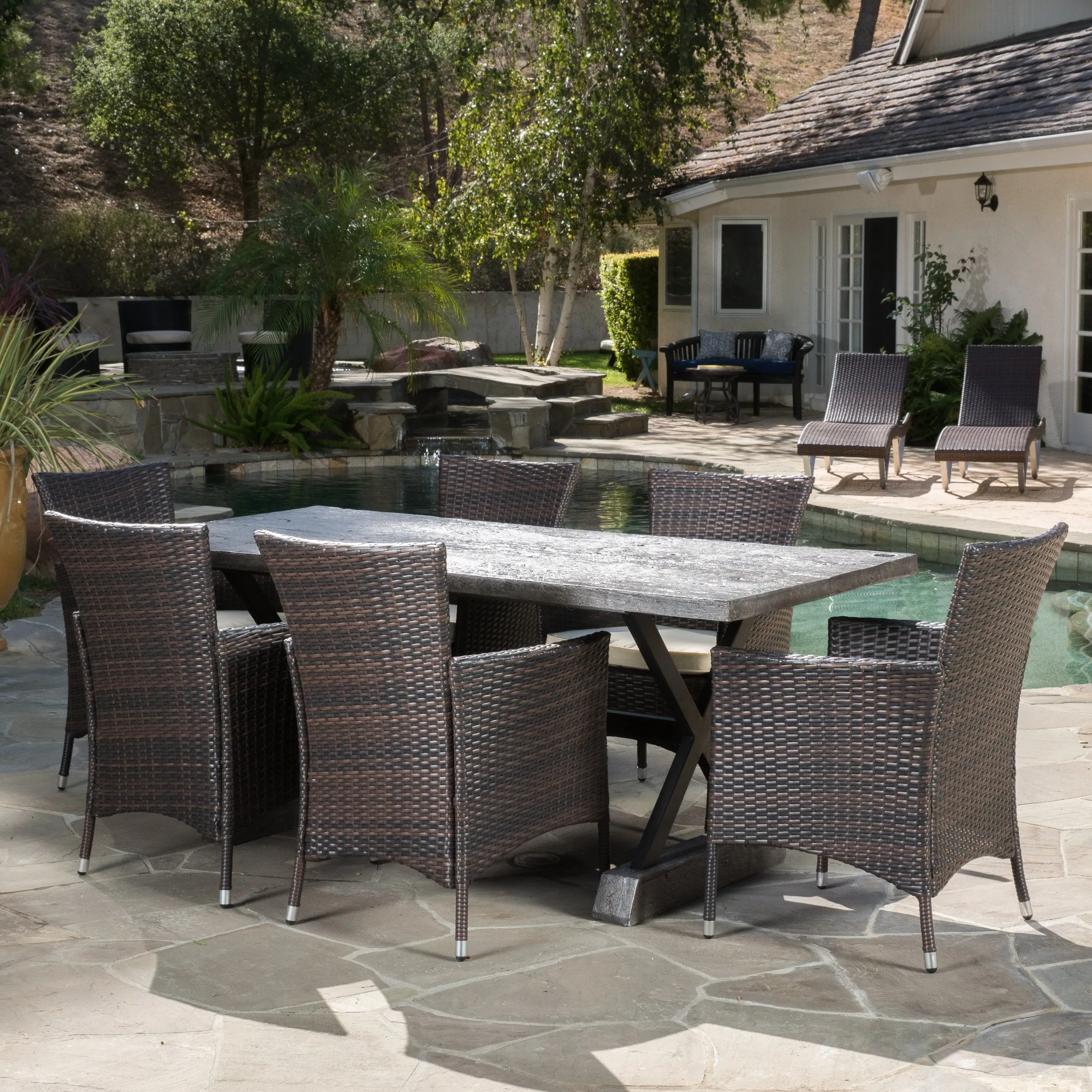 Outdoor 7 Piece Lightweight Concrete Dining Set - NH019592 patio chairs, outdoor seating