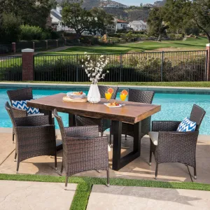 Outdoor 7 Piece Multi-brown Wicker and Concrete Dining Set - NH608303 patio chairs, outdoor seating