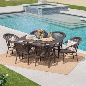 Outdoor 7 Piece Multi-Brown Wicker Dining Set - NH410203 patio chairs, outdoor seating