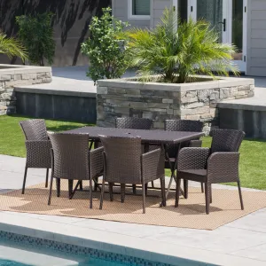 Outdoor 7 Piece Multi-brown Wicker Dining Set with Foldable Table - NH020203 patio chairs, outdoor seating