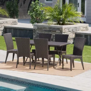 Outdoor 7 Piece Multi-brown Wicker Dining Set with Foldable Table - NH610203 patio chairs, outdoor seating