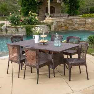 Outdoor 7-Piece Multi-Brown Wicker Dining Set with Umbrella Hole - NH128592 patio chairs, outdoor seating