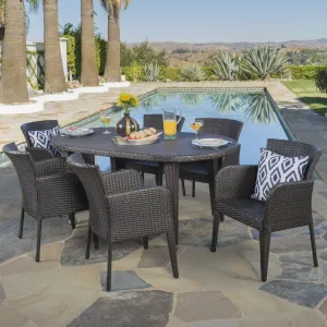 Outdoor 7 Piece Multi-brown Wicker Oval Dining Set - NH546203 patio chairs, outdoor seating