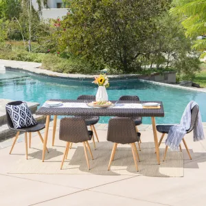 Outdoor 7 Piece Multi-brown Wicker Rectangular Dining Set - NH479103 patio chairs, outdoor seating