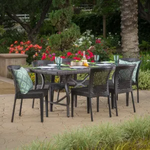 Outdoor 7 Piece Multibrown Wicker Dining Set - NH155003 patio chairs, outdoor seating