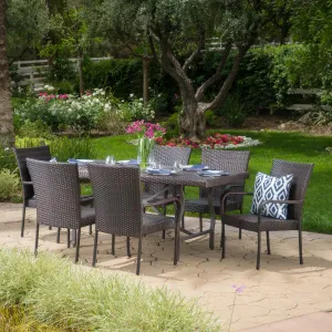 Outdoor 7 Piece Multibrown Wicker Dining Set - NH655003 patio chairs, outdoor seating