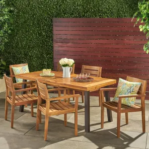 Outdoor 7 Piece Teak Finish Acacia Wood Dining Set - NH801103 patio chairs, outdoor seating