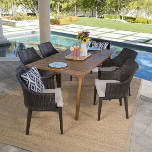 Outdoor 7 Piece Teak Finished Acacia Wood Rectangular Dining - NH008203 patio chairs, outdoor seating