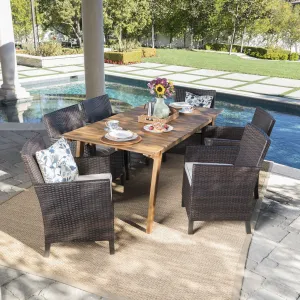 Outdoor 7 Piece Teak Finished Acacia Wood Rectangular Dining Set - NH108203 patio chairs, outdoor seating