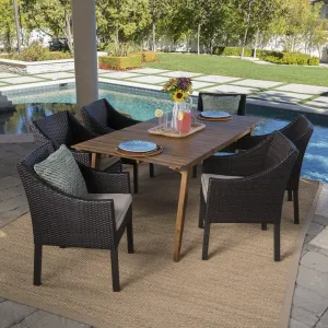 Outdoor 7 Piece Teak Finished Acacia Wood Rectangular Dining Set - NH208203 patio chairs, outdoor seating