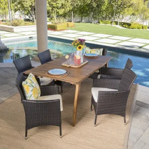 Outdoor 7 Piece Teak Finished Acacia Wood Rectangular Dining Set - NH997203 patio chairs, outdoor seating