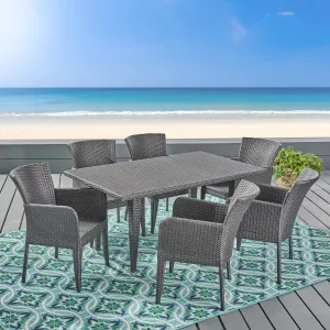 Outdoor 7 Piece Wicker Dining Set, Grey - NH125403 patio chairs, outdoor seating