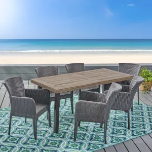 Outdoor 7 Piece Wicker Dining Set, Grey - NH225403 patio chairs, outdoor seating