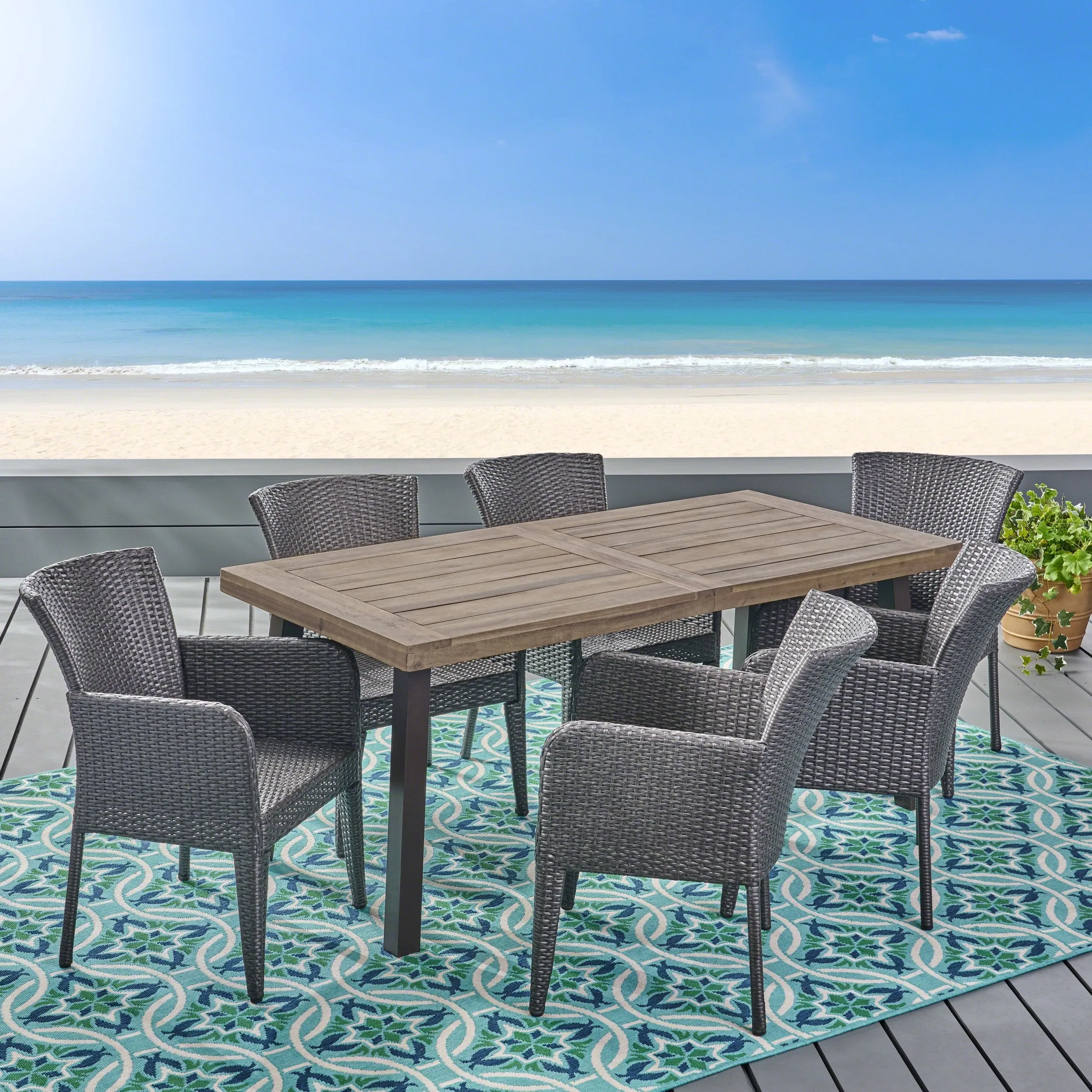 Outdoor 7 Piece Wicker Dining Set, Grey - NH225403 patio chairs, outdoor seating