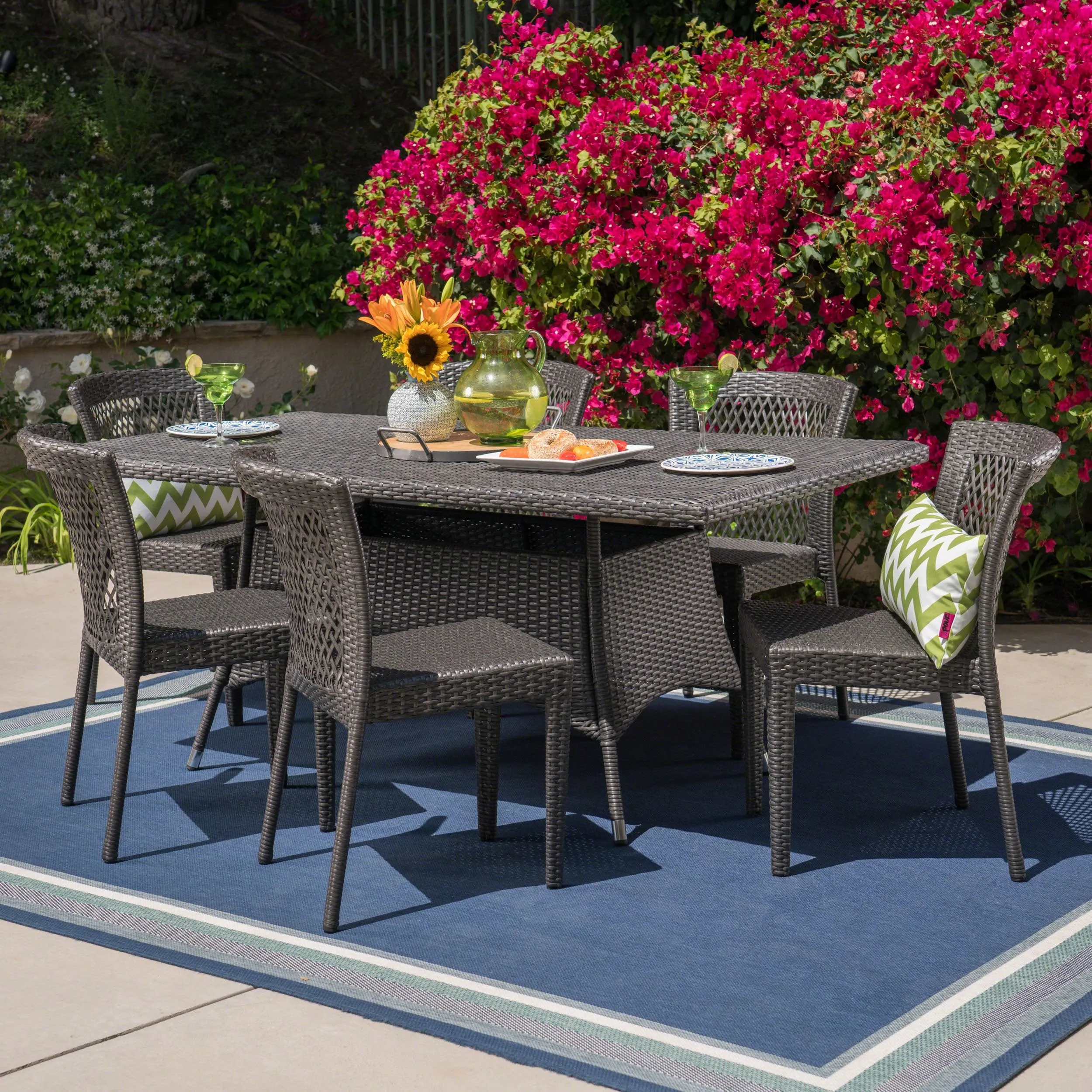 Outdoor 7 Piece Wicker Dining Set, Grey - NH315403 patio chairs, outdoor seating