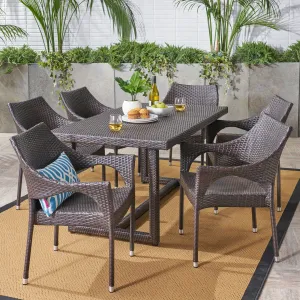 Outdoor 7 Piece Wicker Dining Set, Multibrown - NH827403 patio chairs, outdoor seating