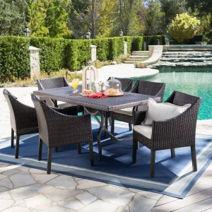 Outdoor 7 Piece Wicker Dining Set with Aluminum Framed Dining Table - NH233203 patio chairs, outdoor seating