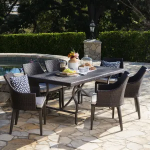 Outdoor 7 Piece Wicker Dining Set with Aluminum Framed Dining Table - NH674203 patio chairs, outdoor seating