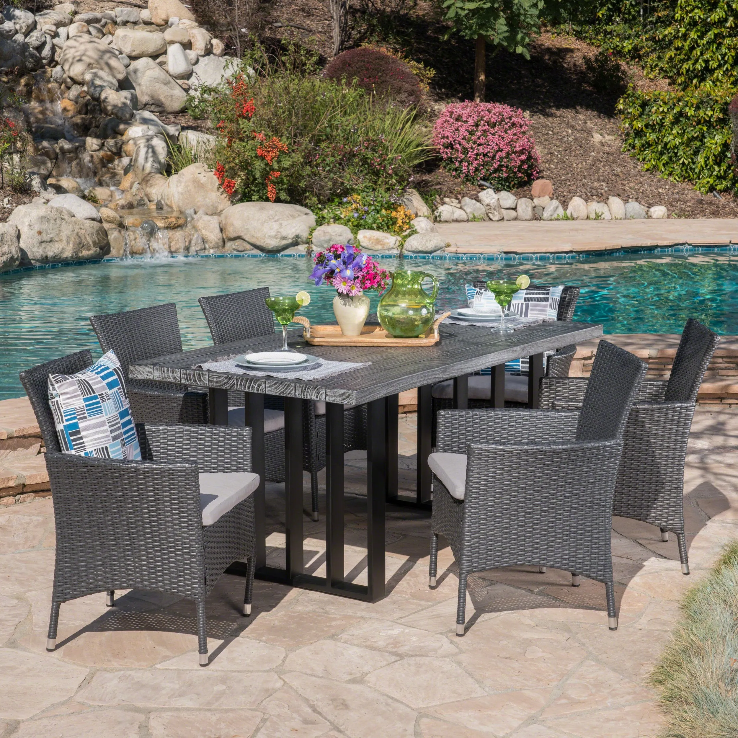 Outdoor 7 Piece Wicker Dining Set with Concrete Dining Table - NH290403 patio chairs, outdoor seating