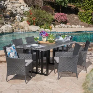Outdoor 7 Piece Wicker Dining Set with Concrete Dining Table - NH290403 patio chairs, outdoor seating