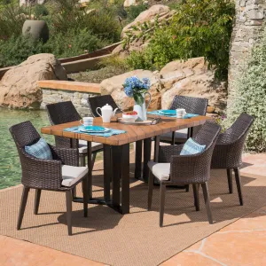 Outdoor 7 Piece Wicker Dining Set with Concrete Dining Table - NH701403 patio chairs, outdoor seating