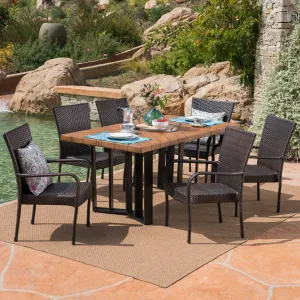 Outdoor 7 Piece Wicker Dining Set with Concrete Dining Table - NH911403 patio chairs, outdoor seating