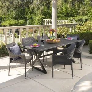 Outdoor 7 Piece Wicker Dining Set with Rectangular Aluminum Table - NH405203 patio chairs, outdoor seating