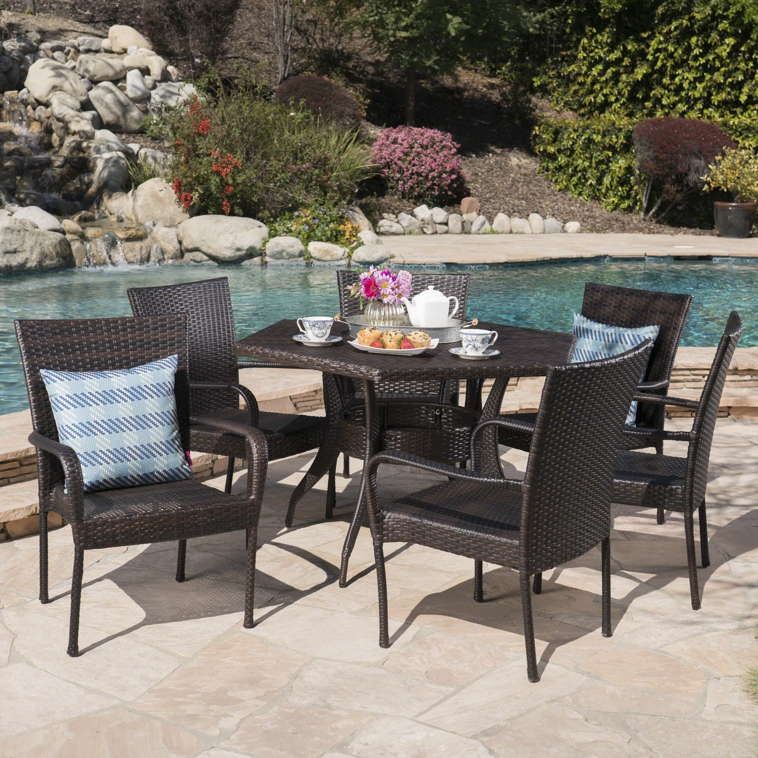 Outdoor 7 Piece Wicker Hexagon Dining Set with Stacking Chairs - NH281403 patio chairs, outdoor seating