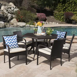 Outdoor 7 Piece Wicker Hexagon Dining Set with Water Resistant Chairs - NH581403 patio chairs, outdoor seating