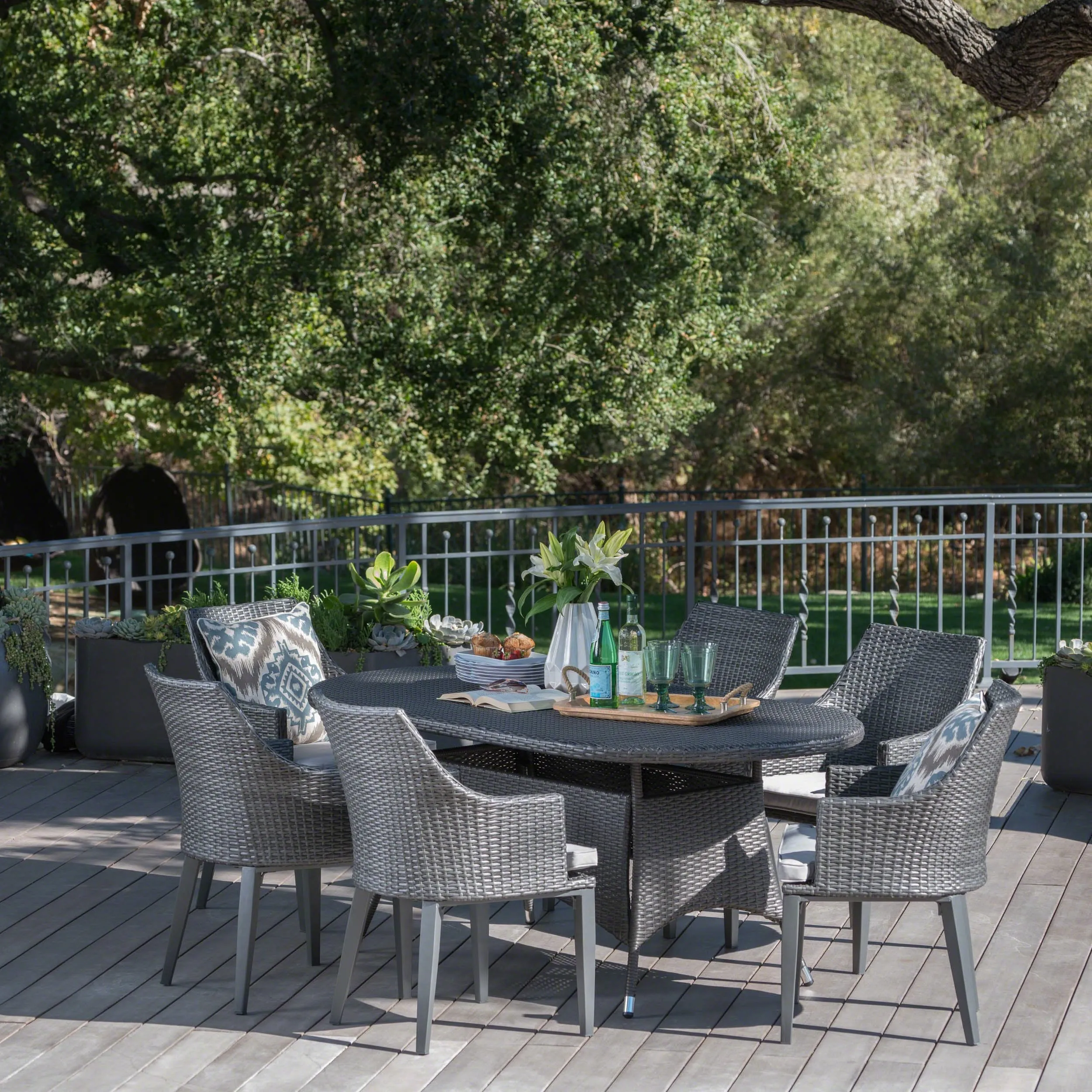 Outdoor 7 Piece Wicker Oval Dining Set - NH464203 patio chairs, outdoor seating