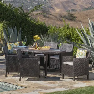 Outdoor 7 Piece Wicker Oval Dining Set with Water Resistant Cushions - NH756203 patio chairs, outdoor seating