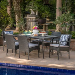 Outdoor 7 Piece Wicker Rectangular Dining Set with Water Resistant Cushions - NH281203 patio chairs, outdoor seating