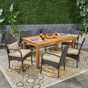 Outdoor 7 Piece Wood and Wicker Expandable Dining Set - NH154503 patio chairs, outdoor seating