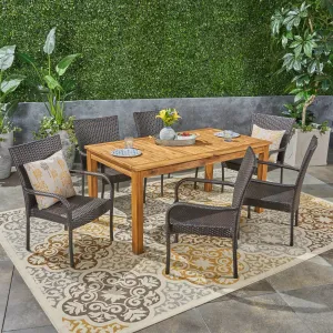 Outdoor 7 Piece Wood and Wicker Expandable Dining Set - NH544503 patio chairs, outdoor seating