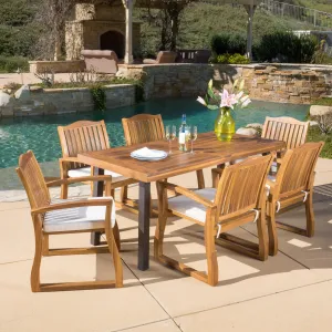 Outdoor 7-piece Wood Dining Set with Cushions - NH385692 patio chairs, outdoor seating