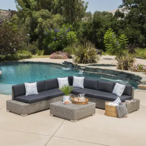 Outdoor 7 Seat Wicker V Shaped Sectional Sofa w/ Water Resistant Cushions - NH811103 patio chairs, outdoor seating