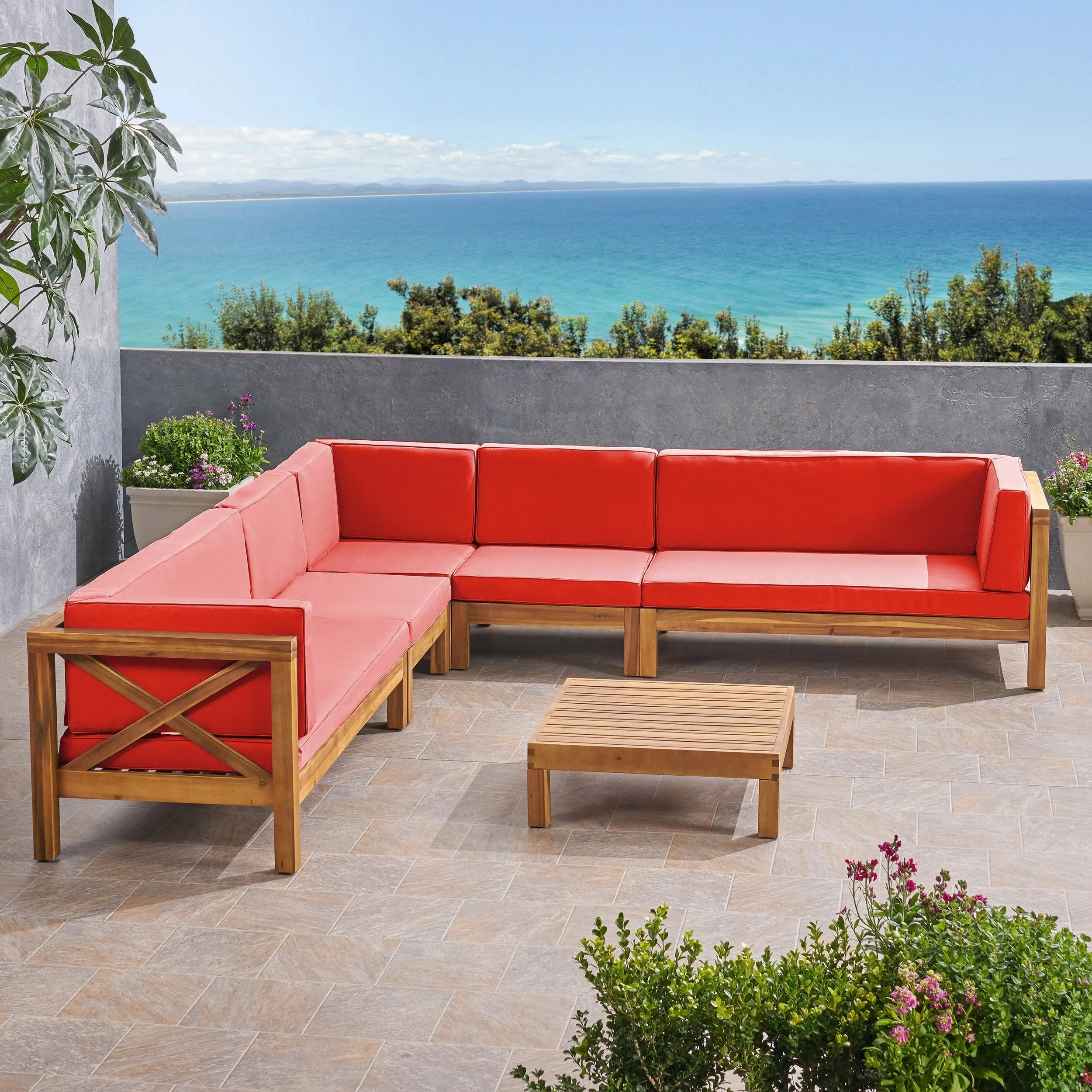 Outdoor 7 Seater Acacia Wood Sectional Sofa Set - NH034803