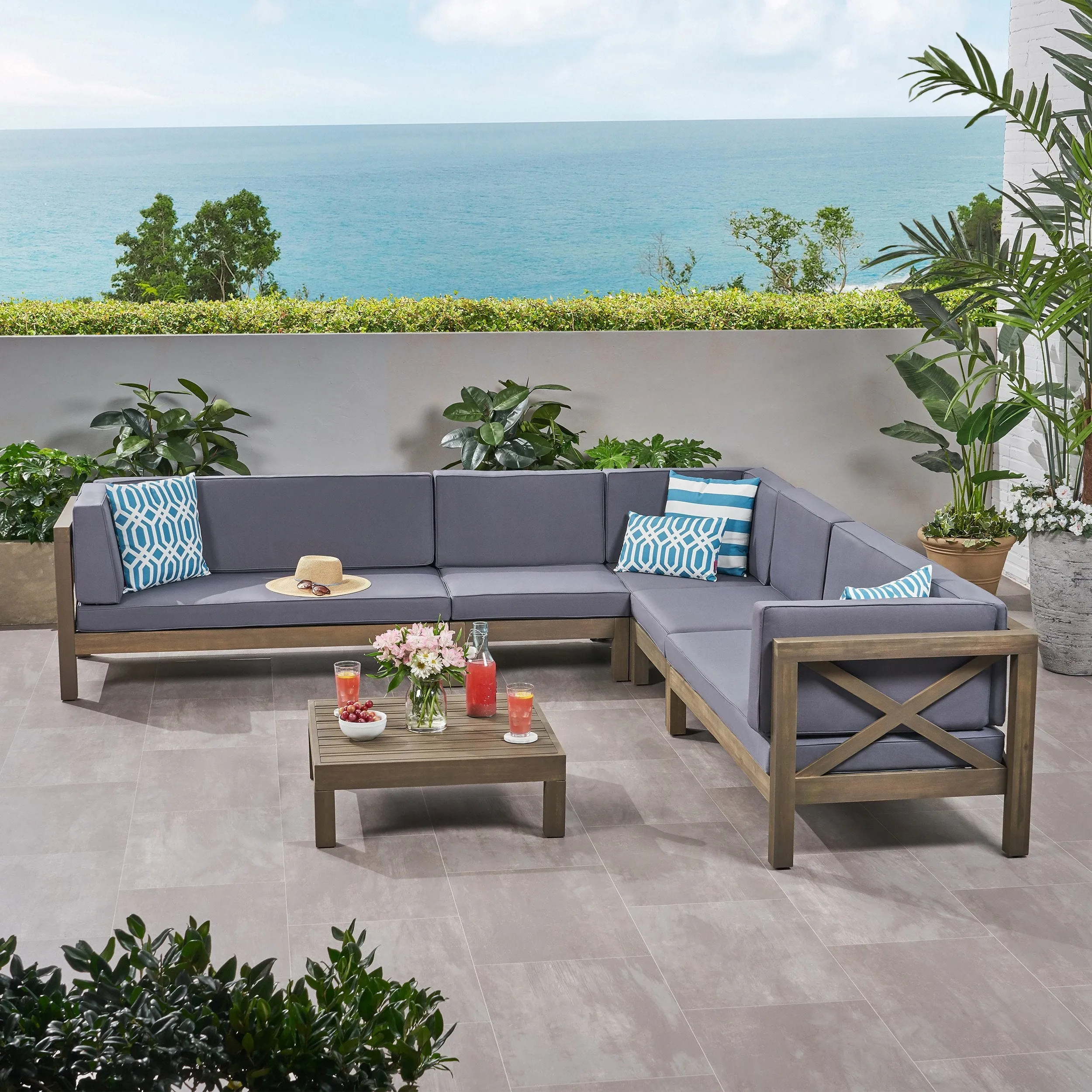 Outdoor 7 Seater Acacia Wood Sectional Sofa Set - NH034803