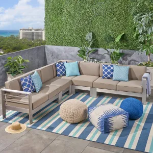 Outdoor 7-Seater Aluminum Sectional Sofa Set, Silver and Khaki - NH005603 patio chairs, outdoor seating