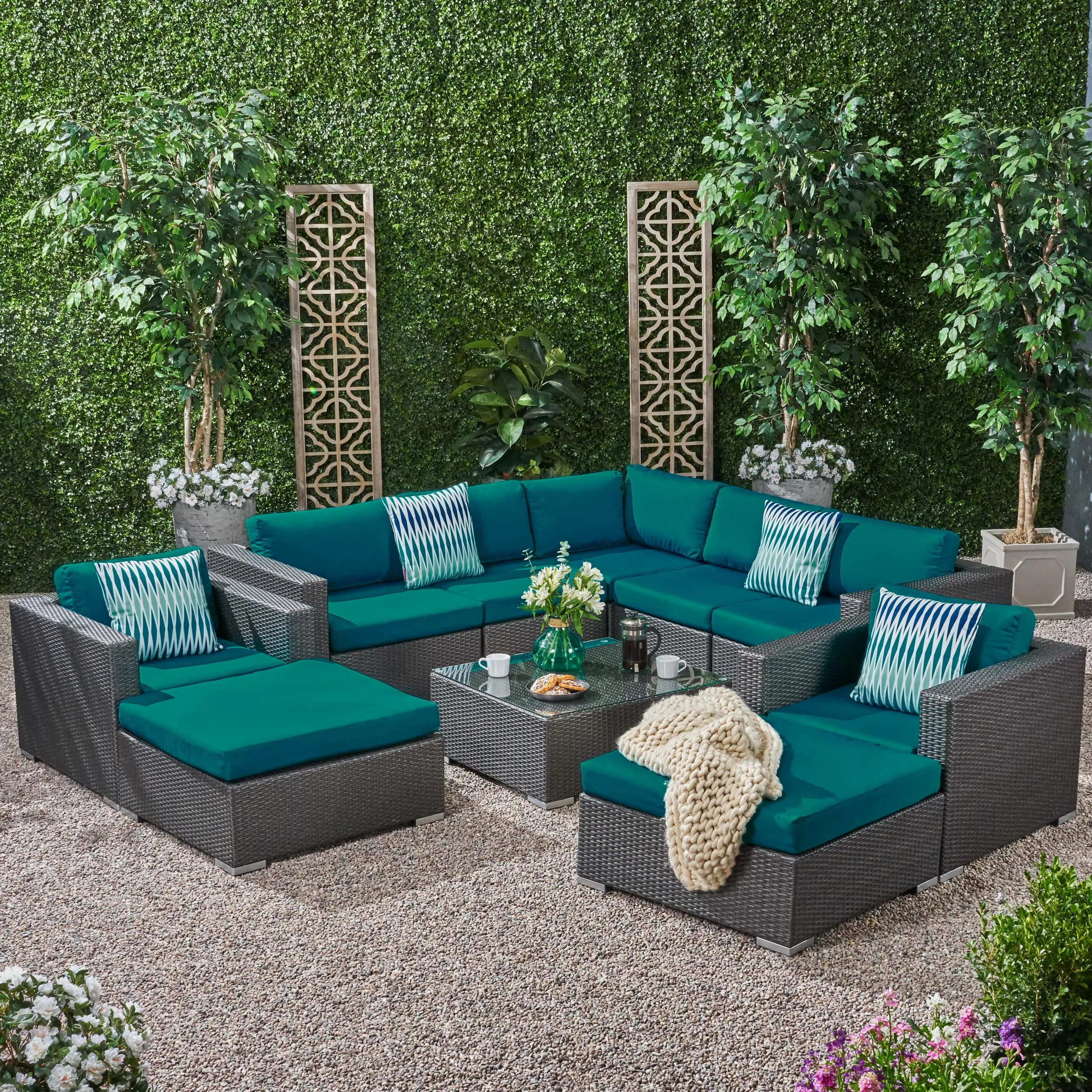 Outdoor 7 Seater Wicker Sectional Sofa Set with Sunbrella Cushions - NH125803 patio chairs, outdoor seating